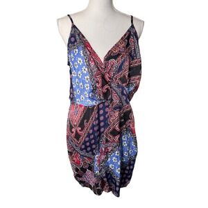 House of Polly‎ Patchwork Paisley Floral Mini Dress Size XL Faux Wrap Boho NWT